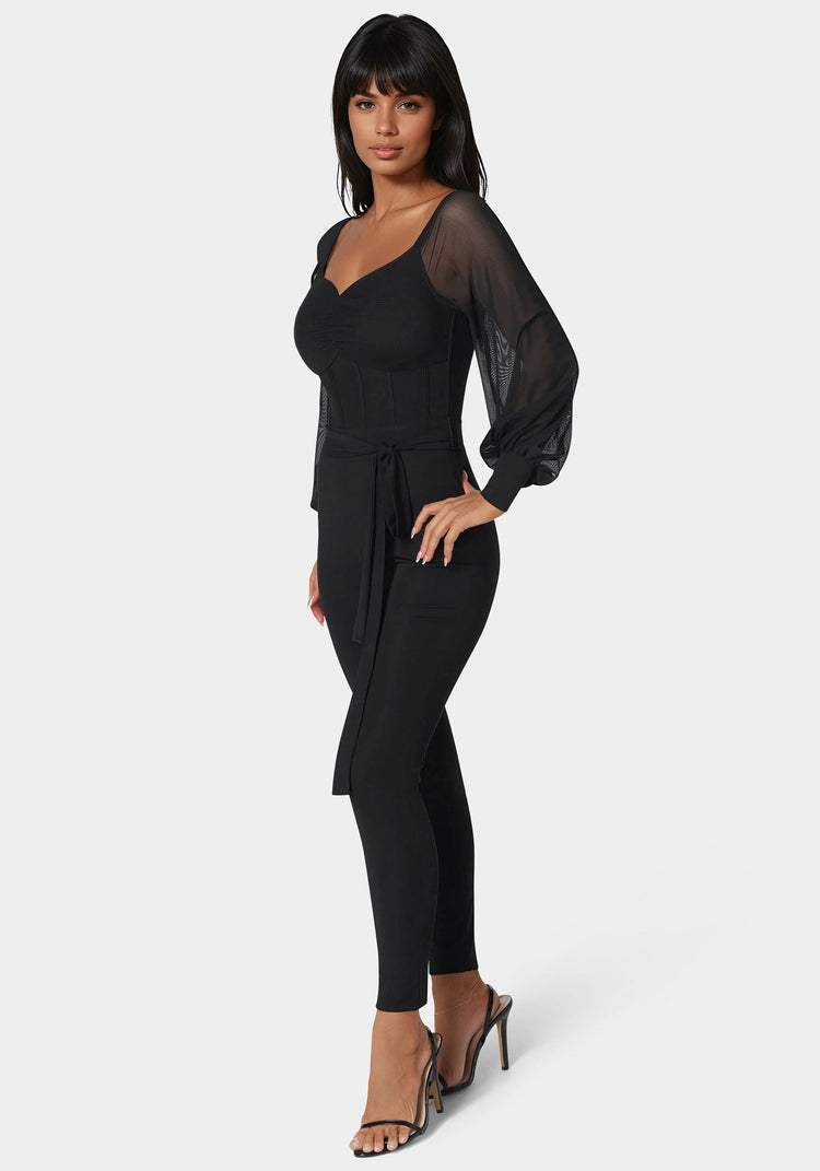 Bebe Mesh Off Shoulder Catsuit