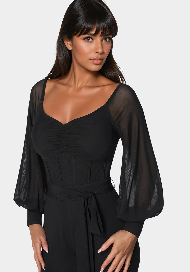 Bebe Mesh Off Shoulder Catsuit