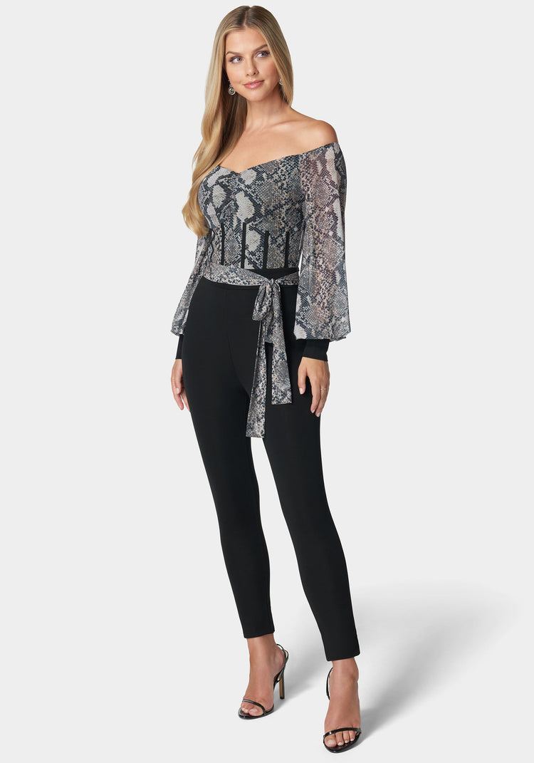 Bebe Mesh Off Shoulder Catsuit