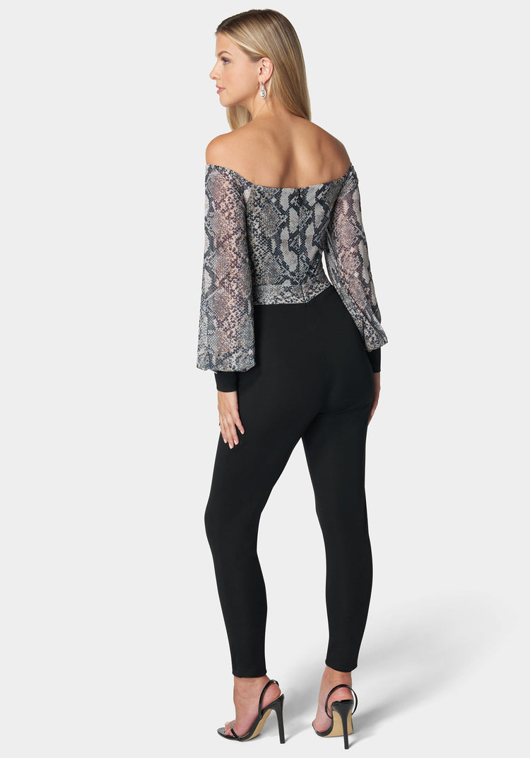 Bebe Mesh Off Shoulder Catsuit