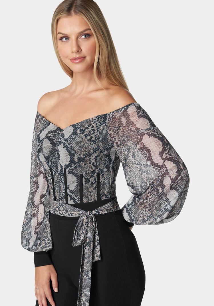 Bebe Mesh Off Shoulder Catsuit