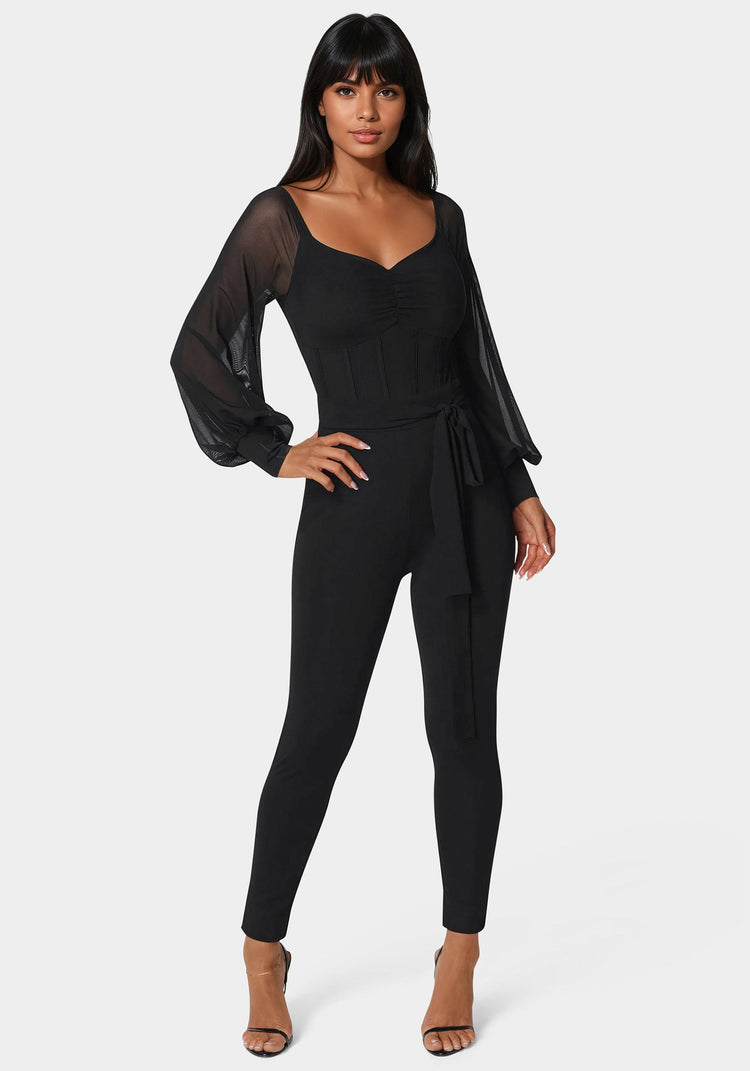 bebe Mesh Off Shoulder Catsuit