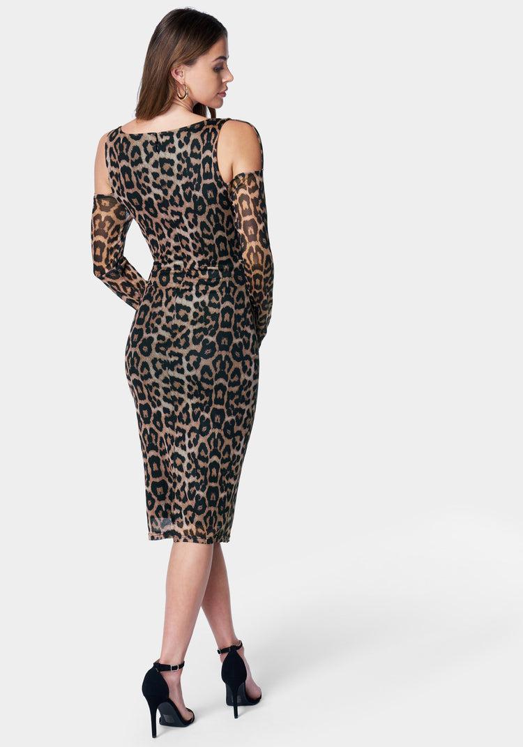 Bebe Mesh Sleeved Midi Dress