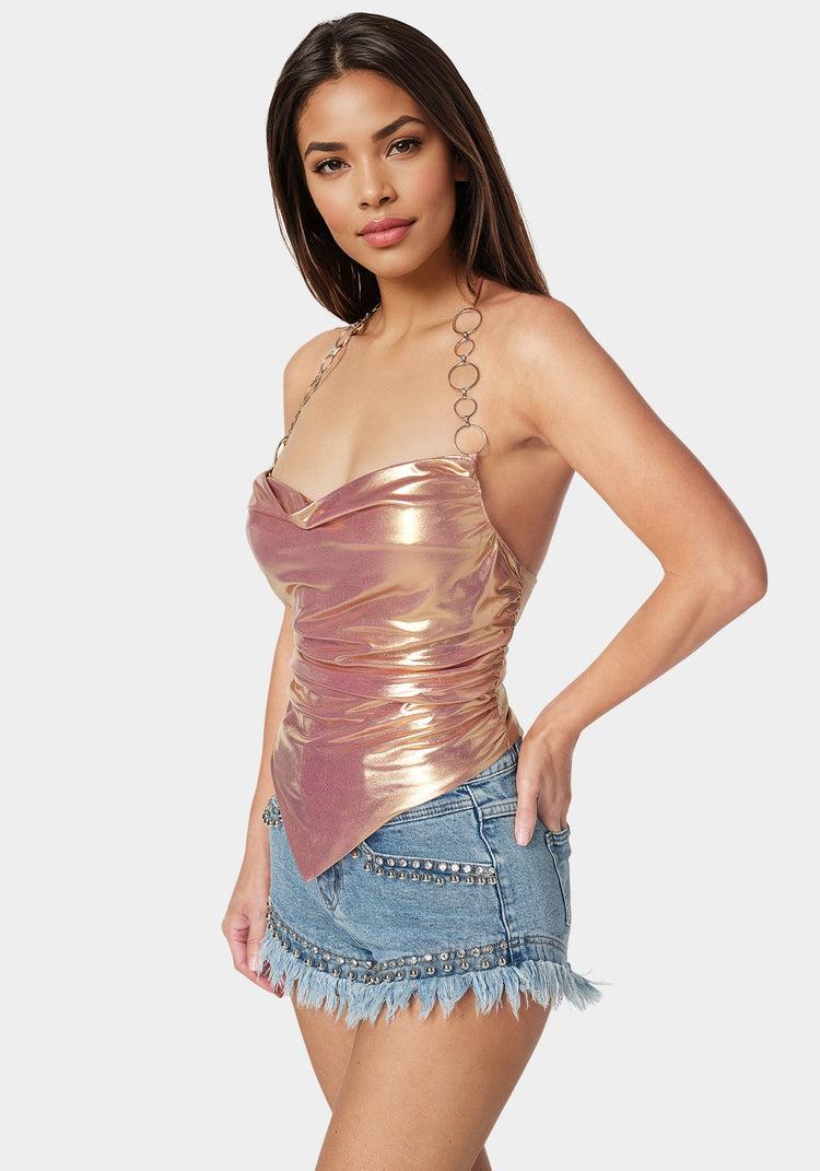 Bebe Metallic Handkerchief Top