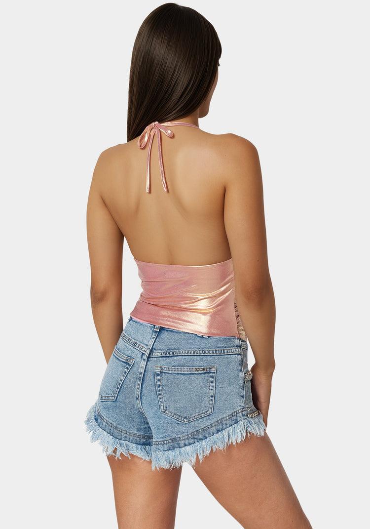 Bebe Metallic Handkerchief Top