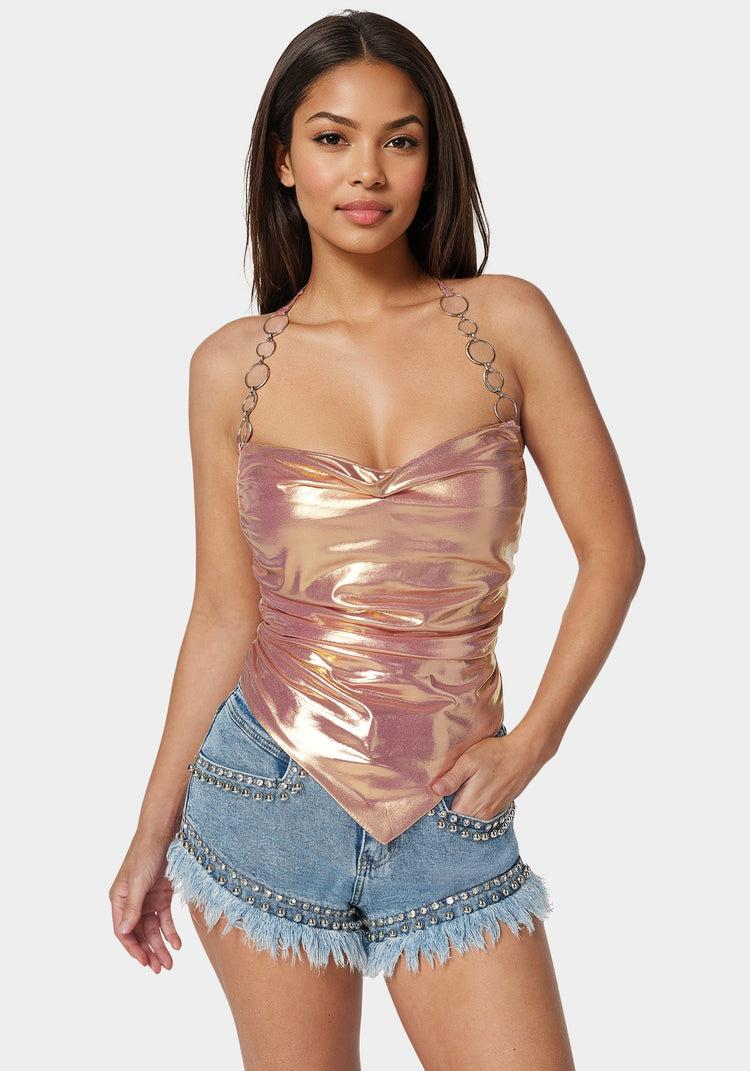 bebe Metallic Handkerchief Top