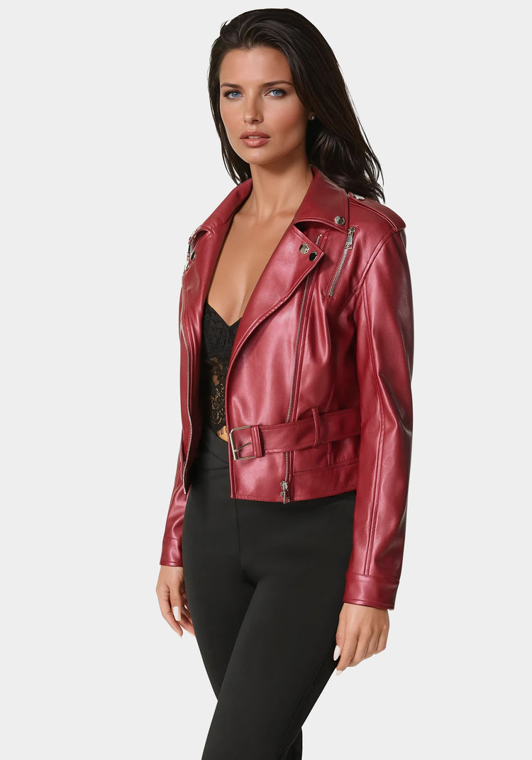 Bebe Metallic Vegan Leather Moto Jacket