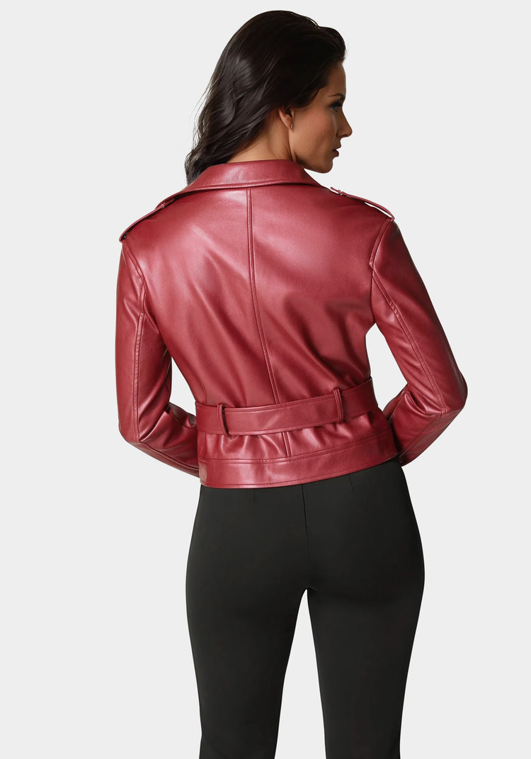 Bebe Metallic Vegan Leather Moto Jacket