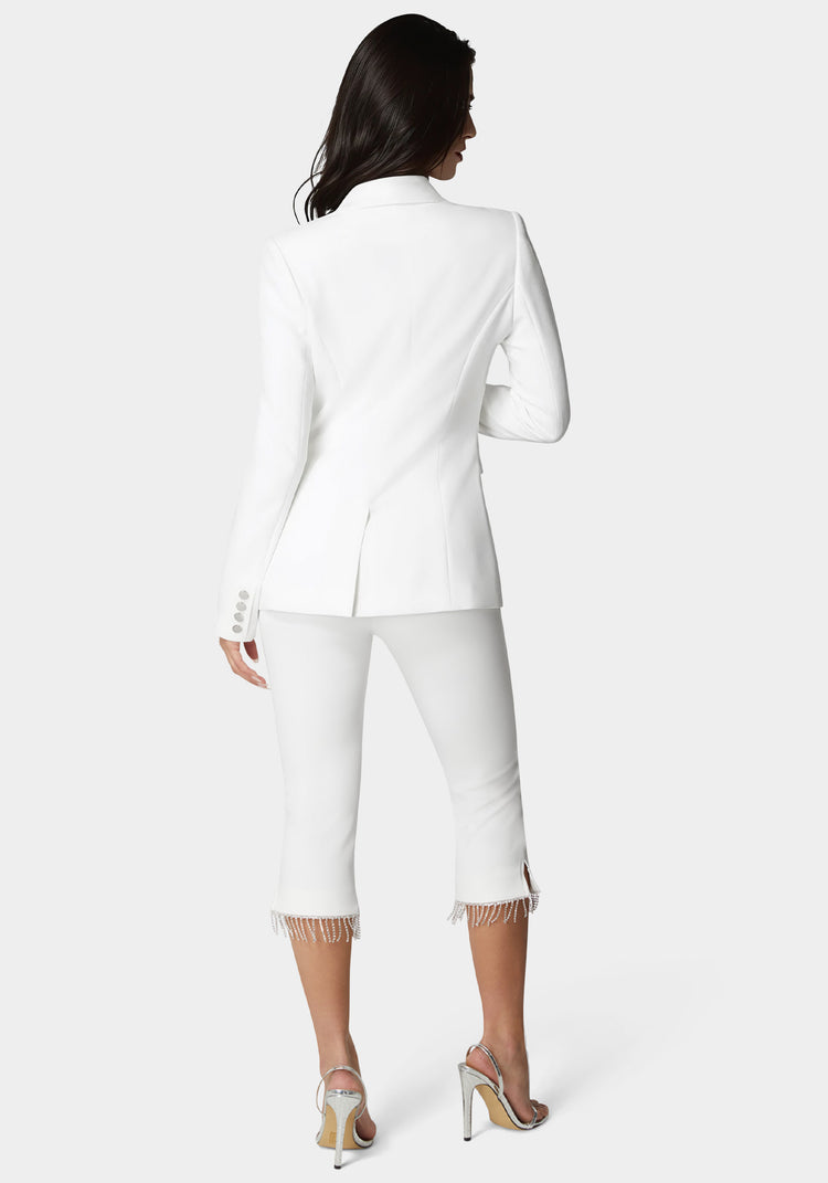 Bebe Mid Waist Rhinestone Fringe Capri