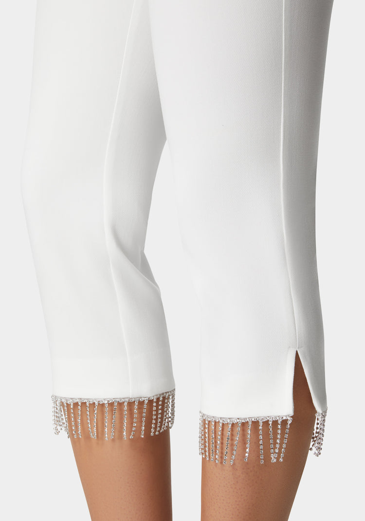 Bebe Mid Waist Rhinestone Fringe Capri