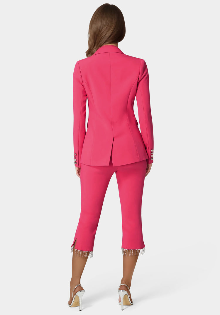 Bebe Mid Waist Rhinestone Fringe Capri