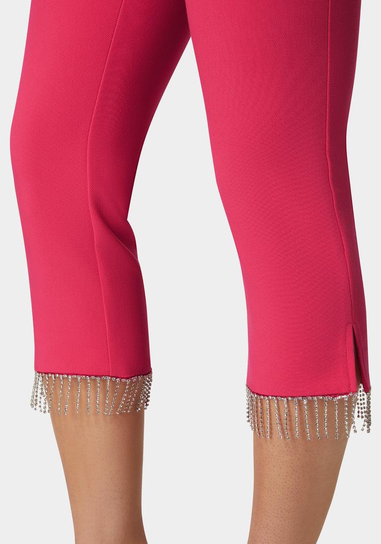 Bebe Mid Waist Rhinestone Fringe Capri