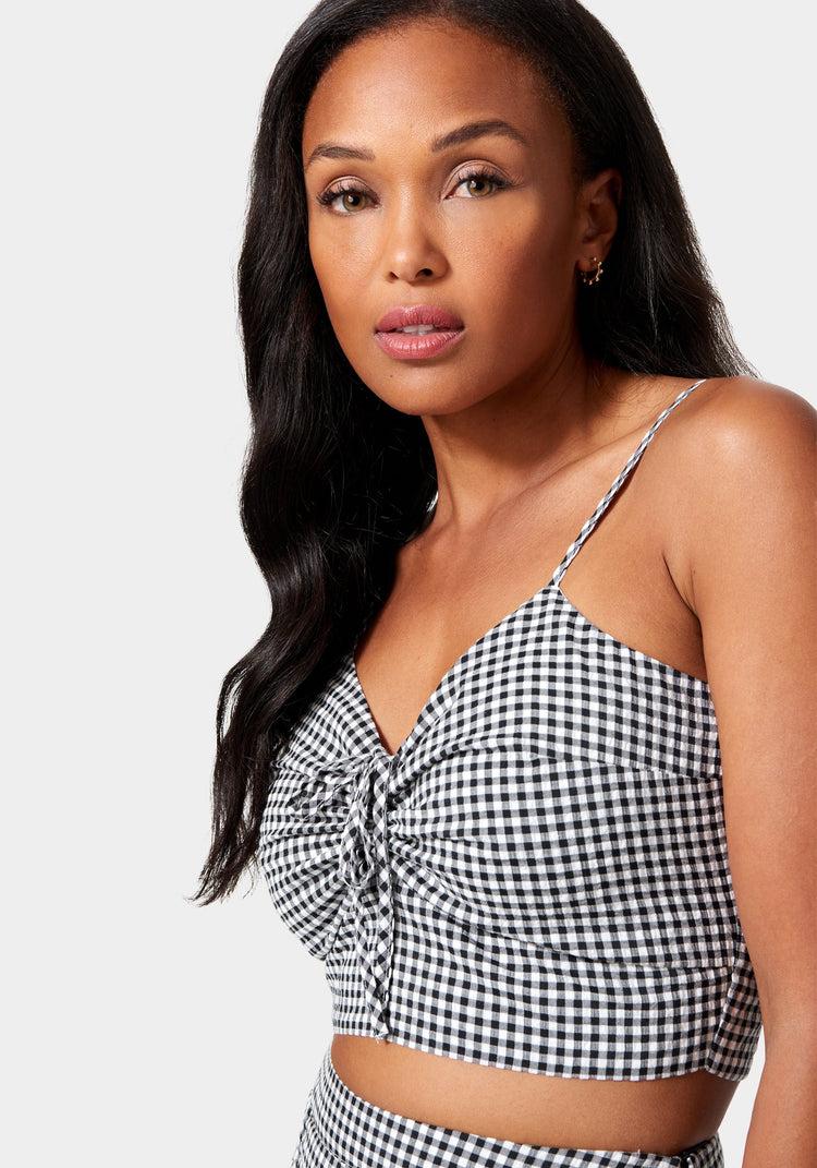 Bebe Mini Gingham Ruched Front Cami
