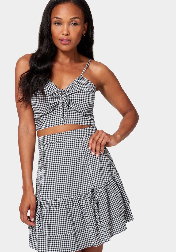 bebe Mini Gingham Ruched Front Cami