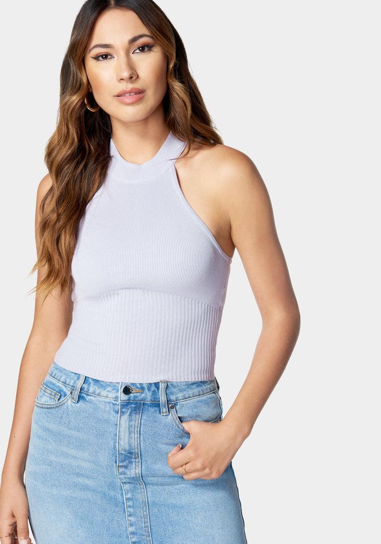bebe Mock Neck Halter Sweater