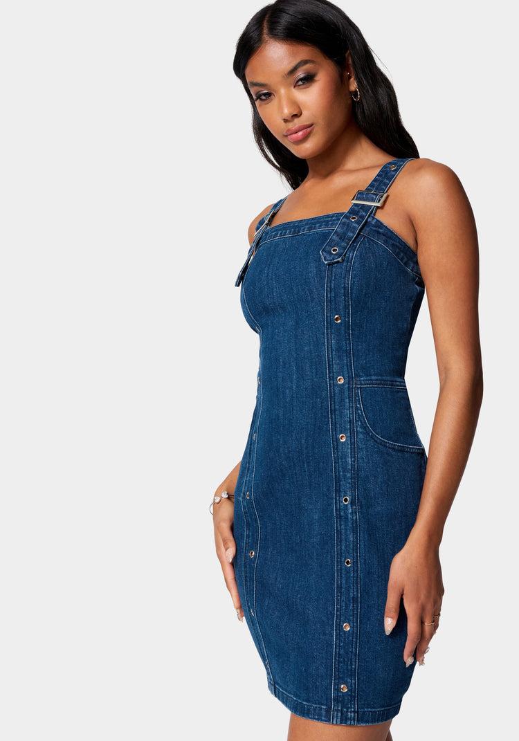 Bebe Multi Band Detail Denim Dress