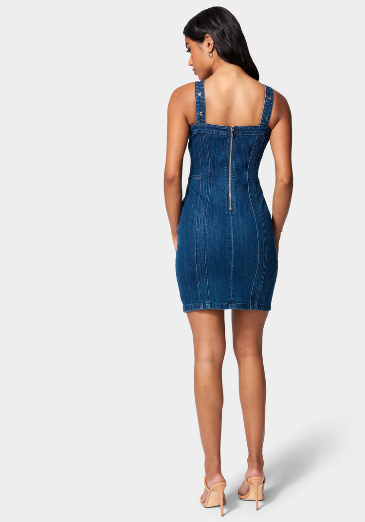 Bebe Multi Band Detail Denim Dress