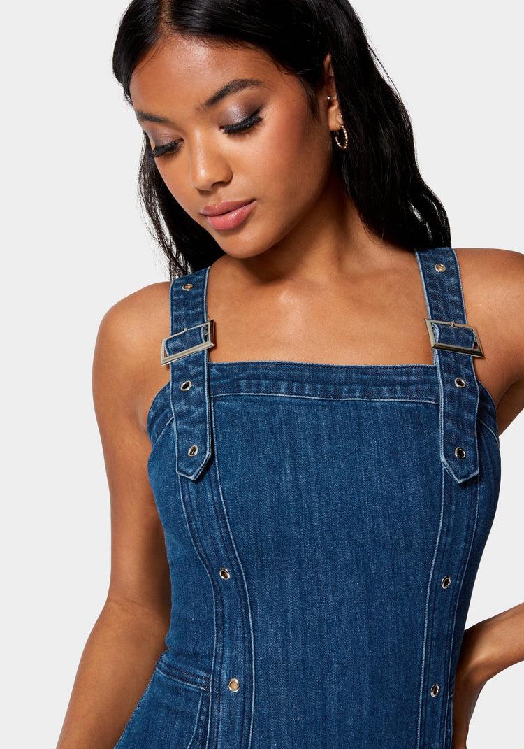 Bebe Multi Band Detail Denim Dress