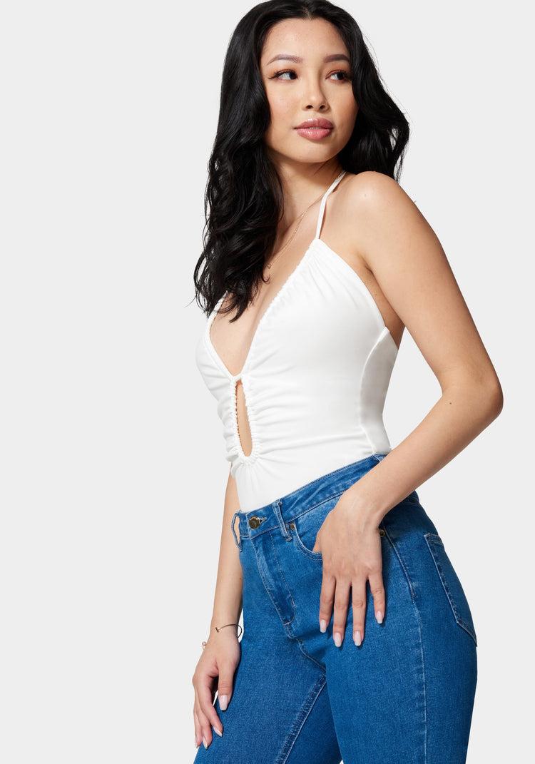 Bebe Multi Keyhole Halter Top