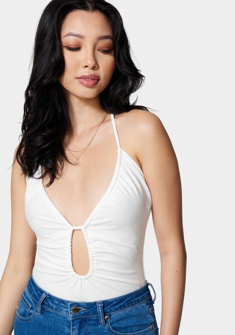 bebe Multi Keyhole Halter Top