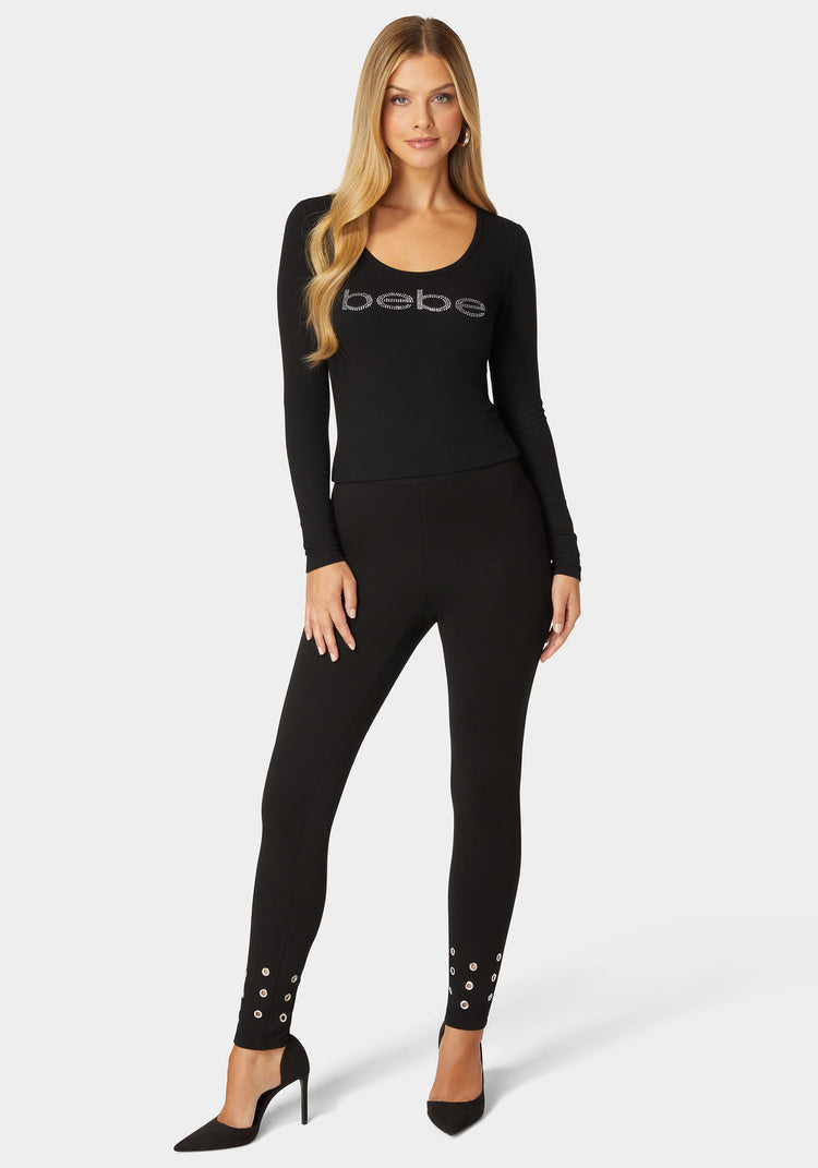 Bebe Natural Waist Grommet Detail Knit Legging