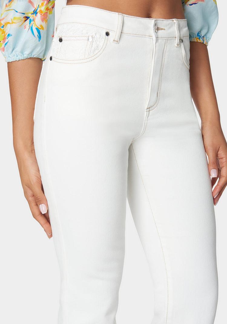 Bebe Natural Waist Lace Detail Wide Leg Jeans