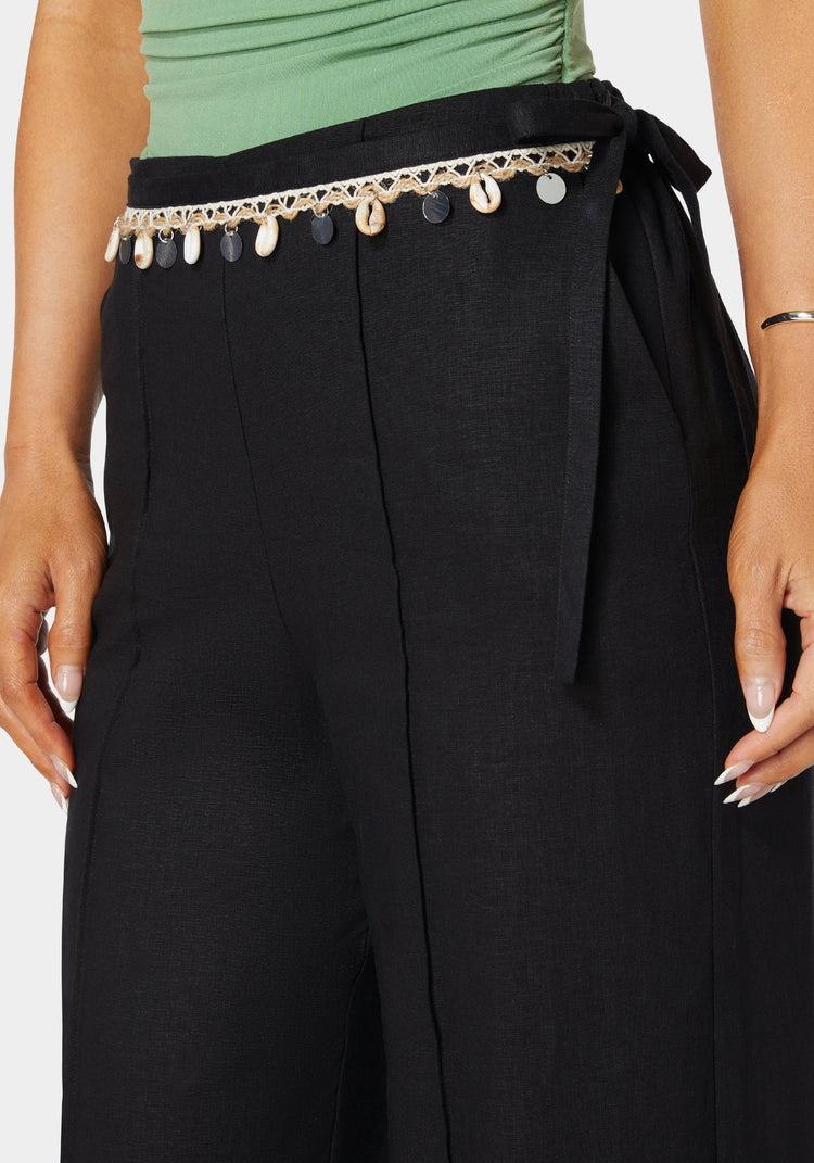 Bebe Natural Waist Linen Straight Leg Pant