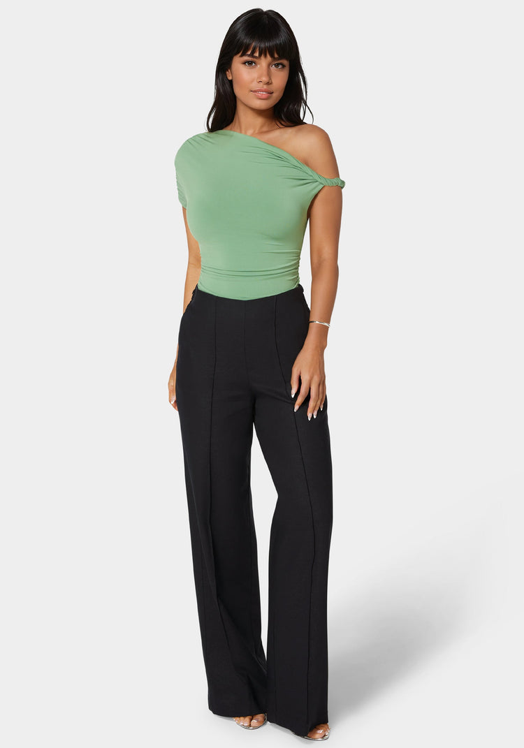 Bebe Natural Waist Linen Straight Leg Pant