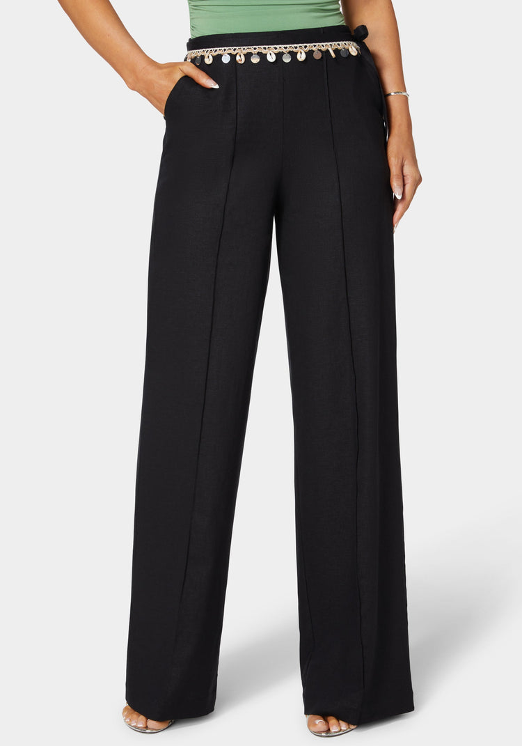 bebe Natural Waist Linen Straight Leg Pant