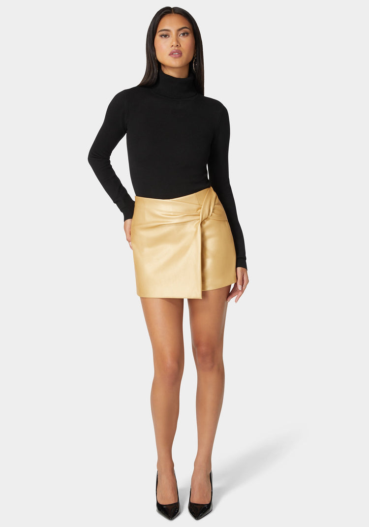 Bebe Natural Waist Metallic Vegan Leather Skort