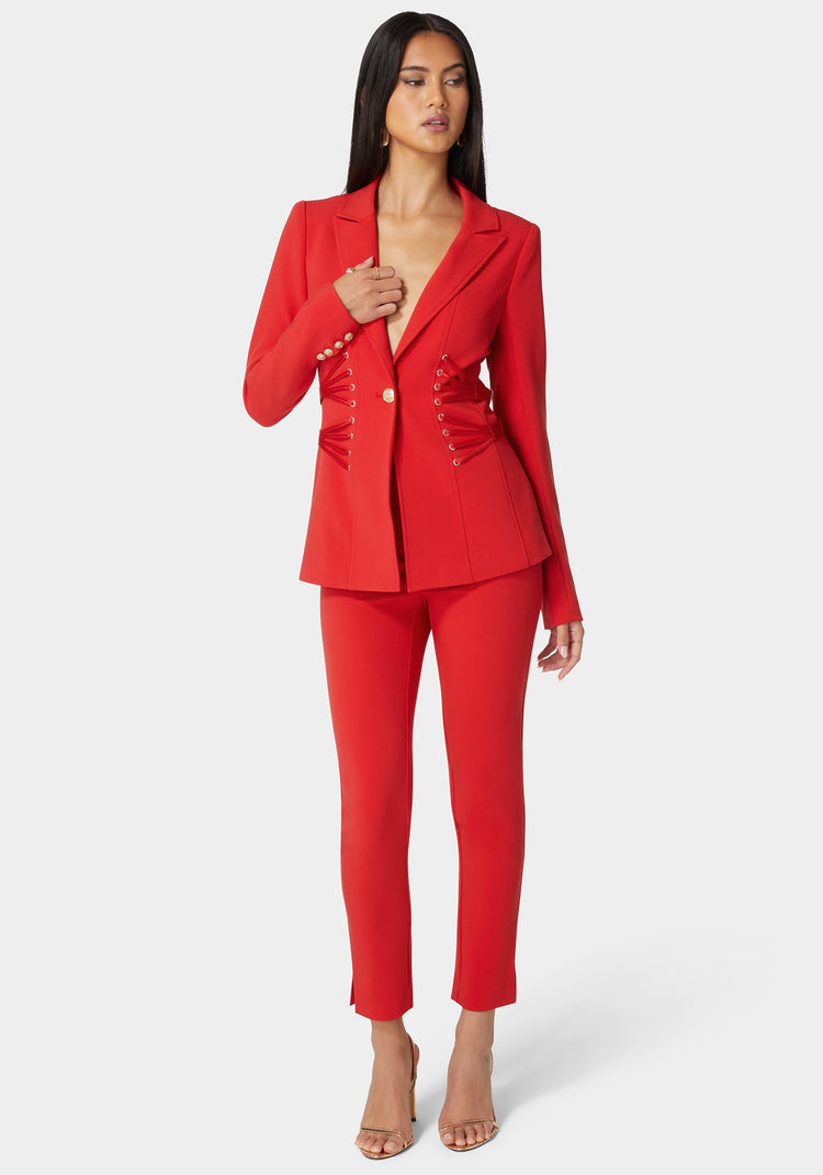 Bebe Natural Waist Side Tab Skinny Leg Twill Pant