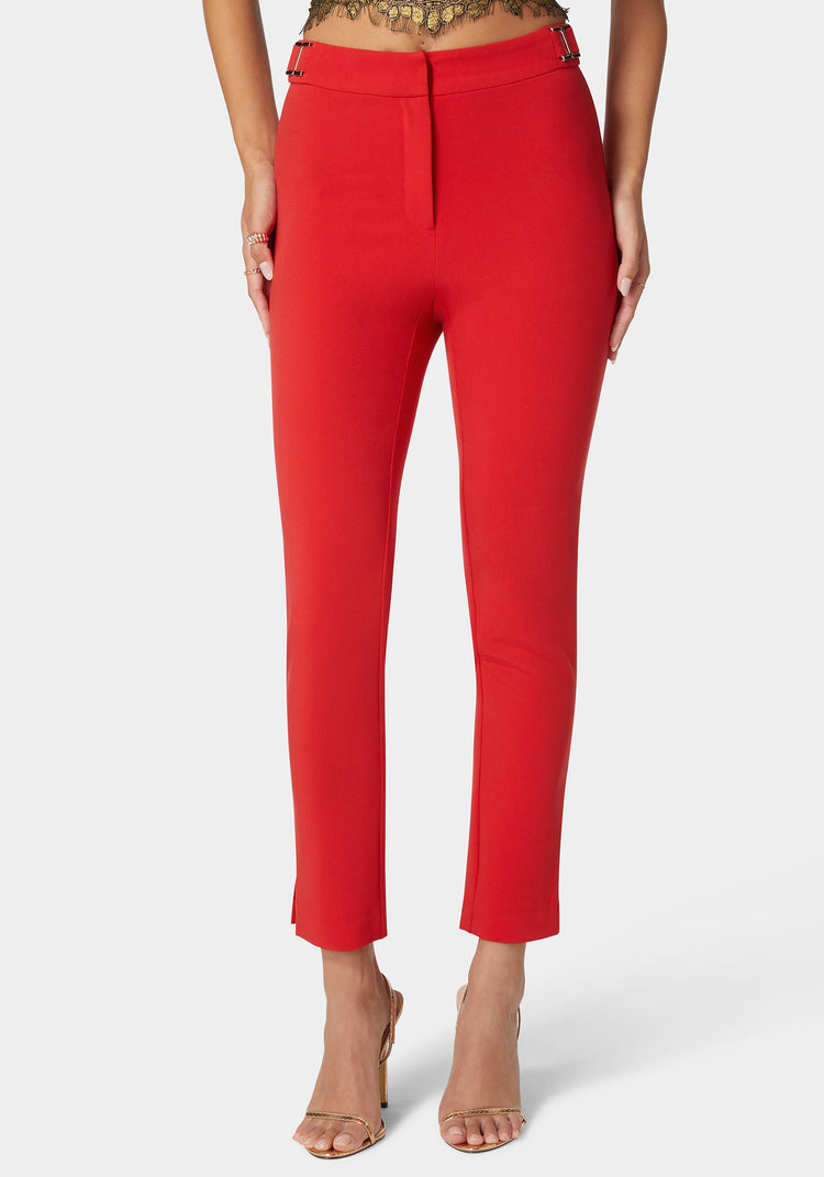 bebe Natural Waist Side Tab Skinny Leg Twill Pant