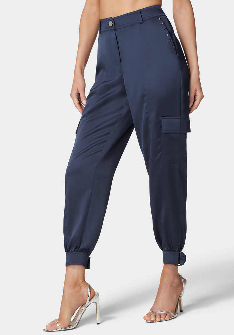Bebe Natural Waist Stud Detail Satin Jogger Pant