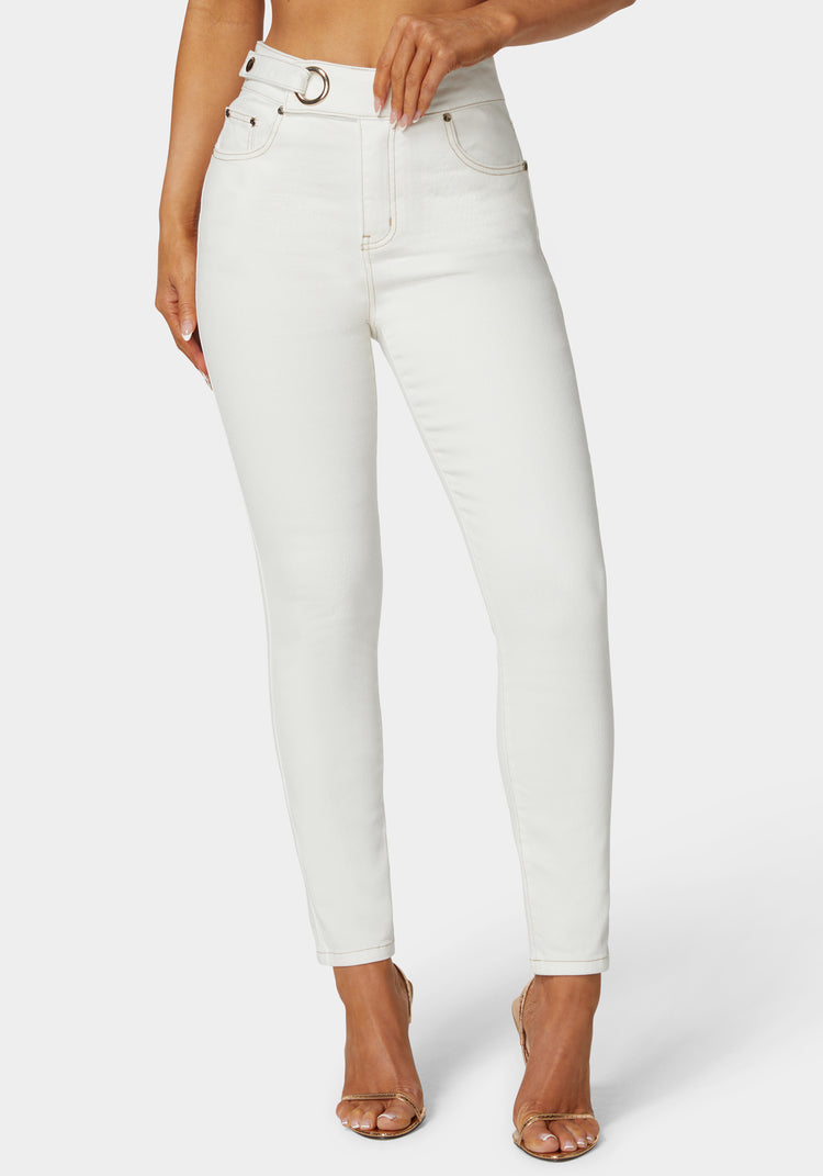 bebe Natural Waist Tab Detail Skinny Jeans