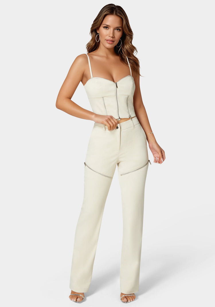 Bebe Natural Waist Zipper Detail Mini Bootcut Pant