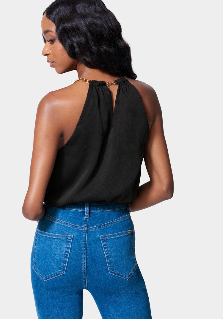 Bebe Neckline Trim Detail Blouson Bodysuit