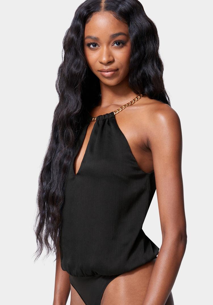 Bebe Neckline Trim Detail Blouson Bodysuit