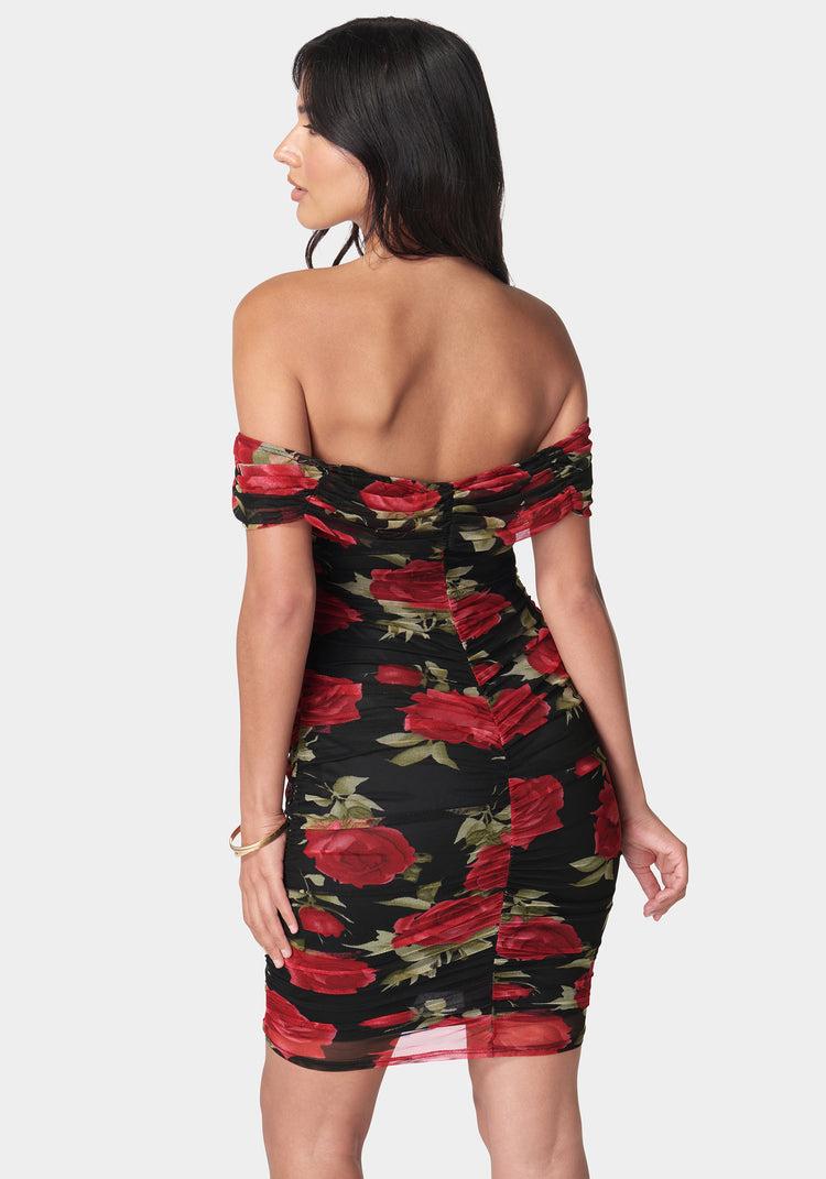 Bebe Off Shoulder Mesh Dress