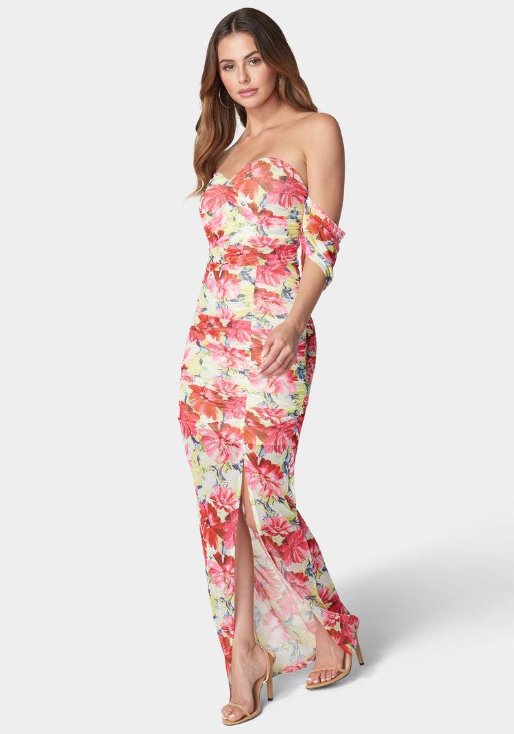 Bebe Off Shoulder Mesh Dress