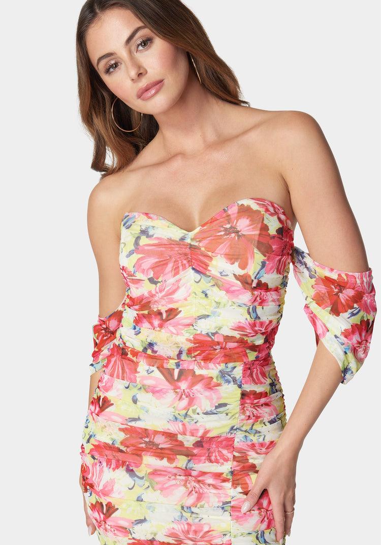 Bebe Off Shoulder Mesh Dress