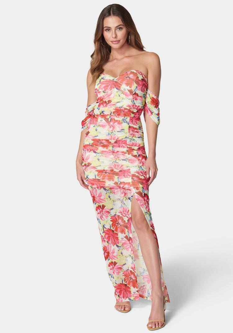 bebe Off Shoulder Mesh Dress