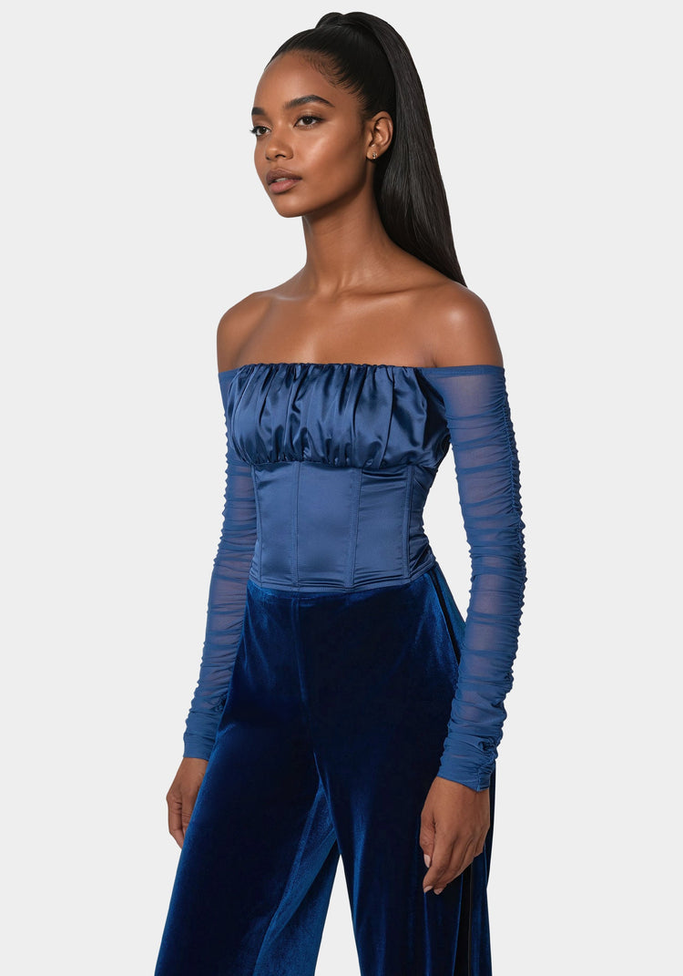 Bebe Off Shoulder Satin Corset