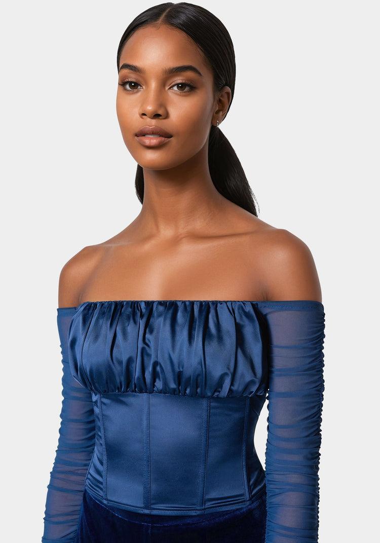 Bebe Off Shoulder Satin Corset