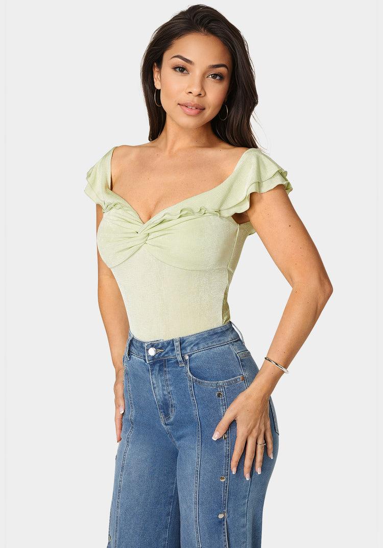 Bebe Off Shoulder Twisted Front Top