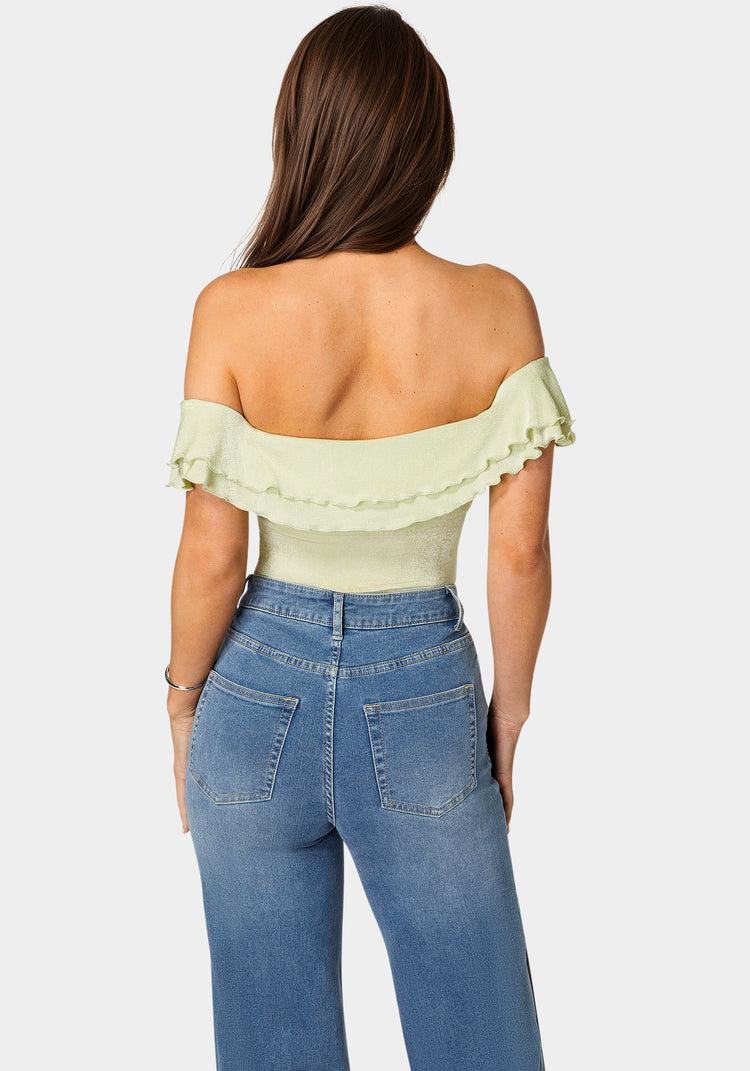 Bebe Off Shoulder Twisted Front Top