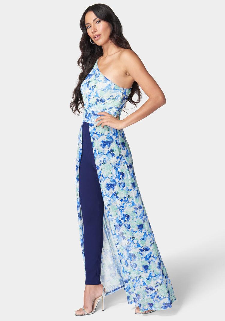 Bebe One Shoulder Mesh Catsuit