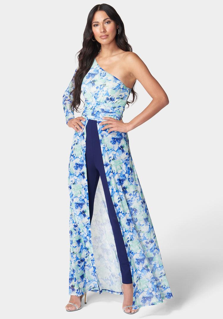 bebe One Shoulder Mesh Catsuit