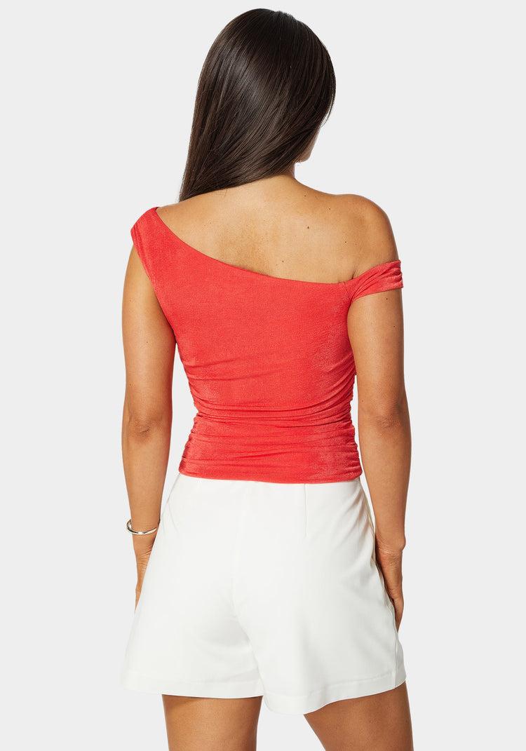 Bebe One Shoulder Ruched Knit Top