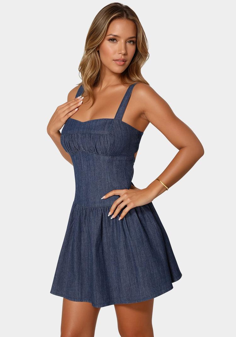 Bebe Open Back Denim Dress