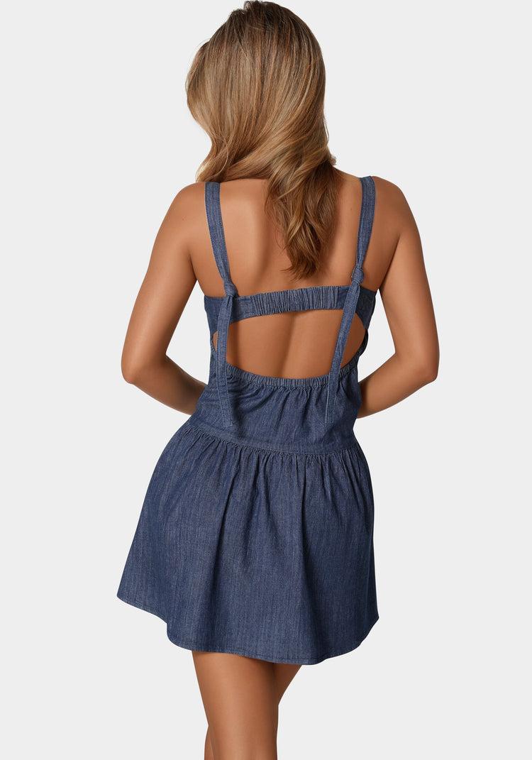 Bebe Open Back Denim Dress